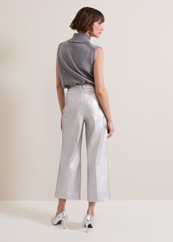 Phase Eight Kenzie Pu Crops Trousers Silver USA | 5641892-RX